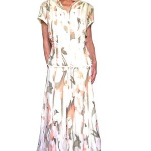 Silk & Cotton blend embroidery feather light maxi Skirt Set